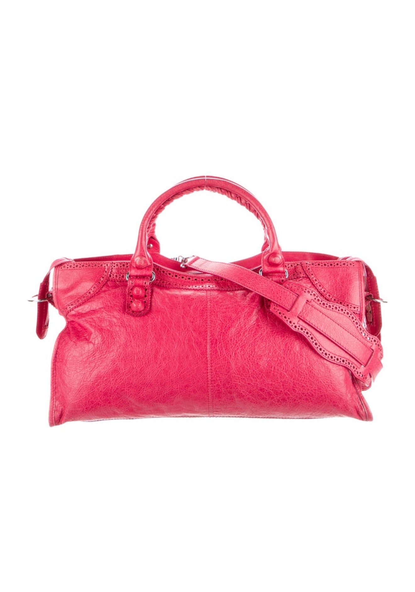 Vintage Balenciaga Red Leather Moto Top Handle Bag with Shoulder Strap