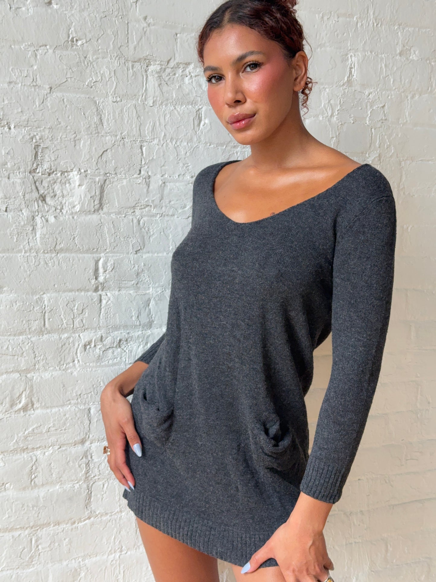 Vintage 2000s Charcoal Knit Sweater Dress