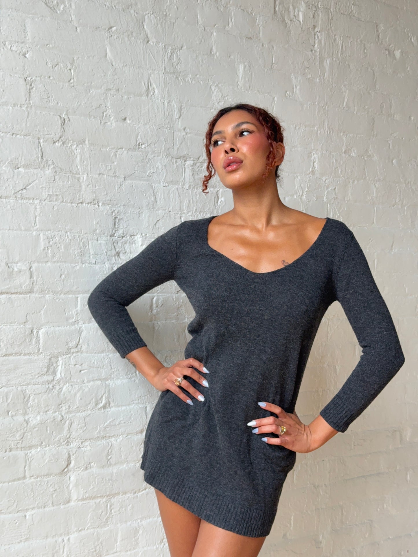 Vintage 2000s Charcoal Knit Sweater Dress