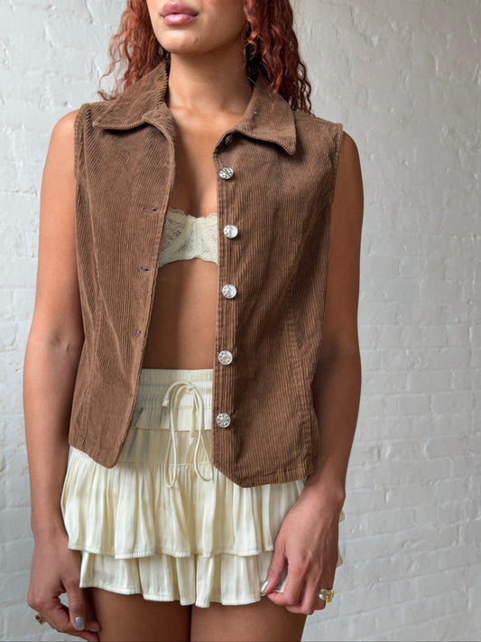 Vintage Brown Corduroy Button Up Vest