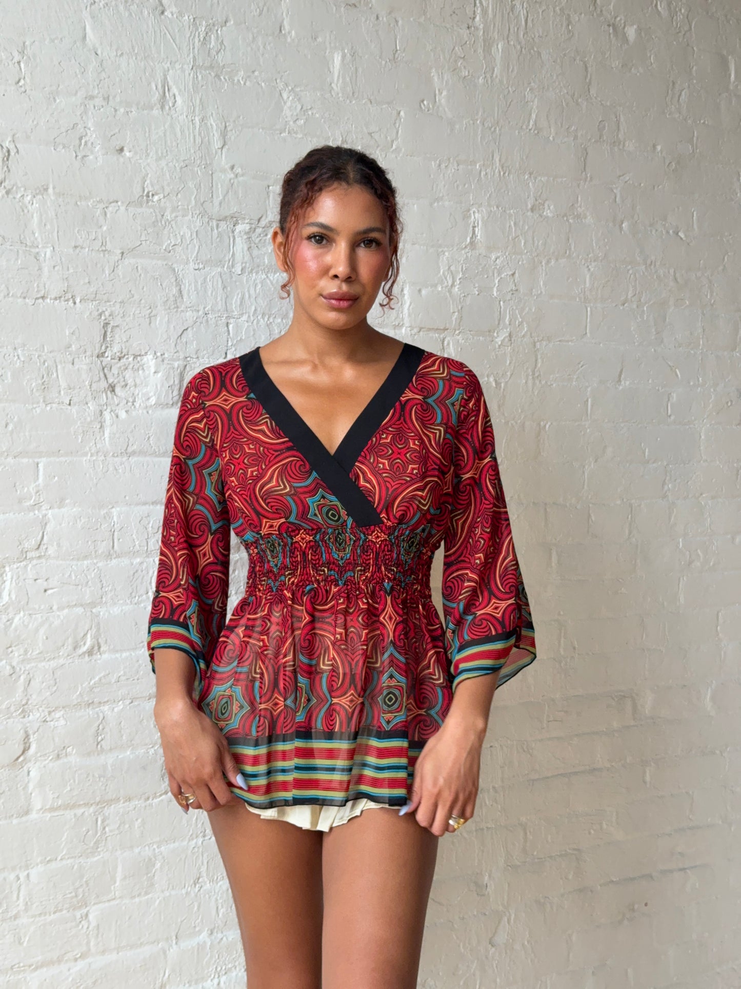 Y2K Bisou Bisou Psychedelic Empire Mesh Top