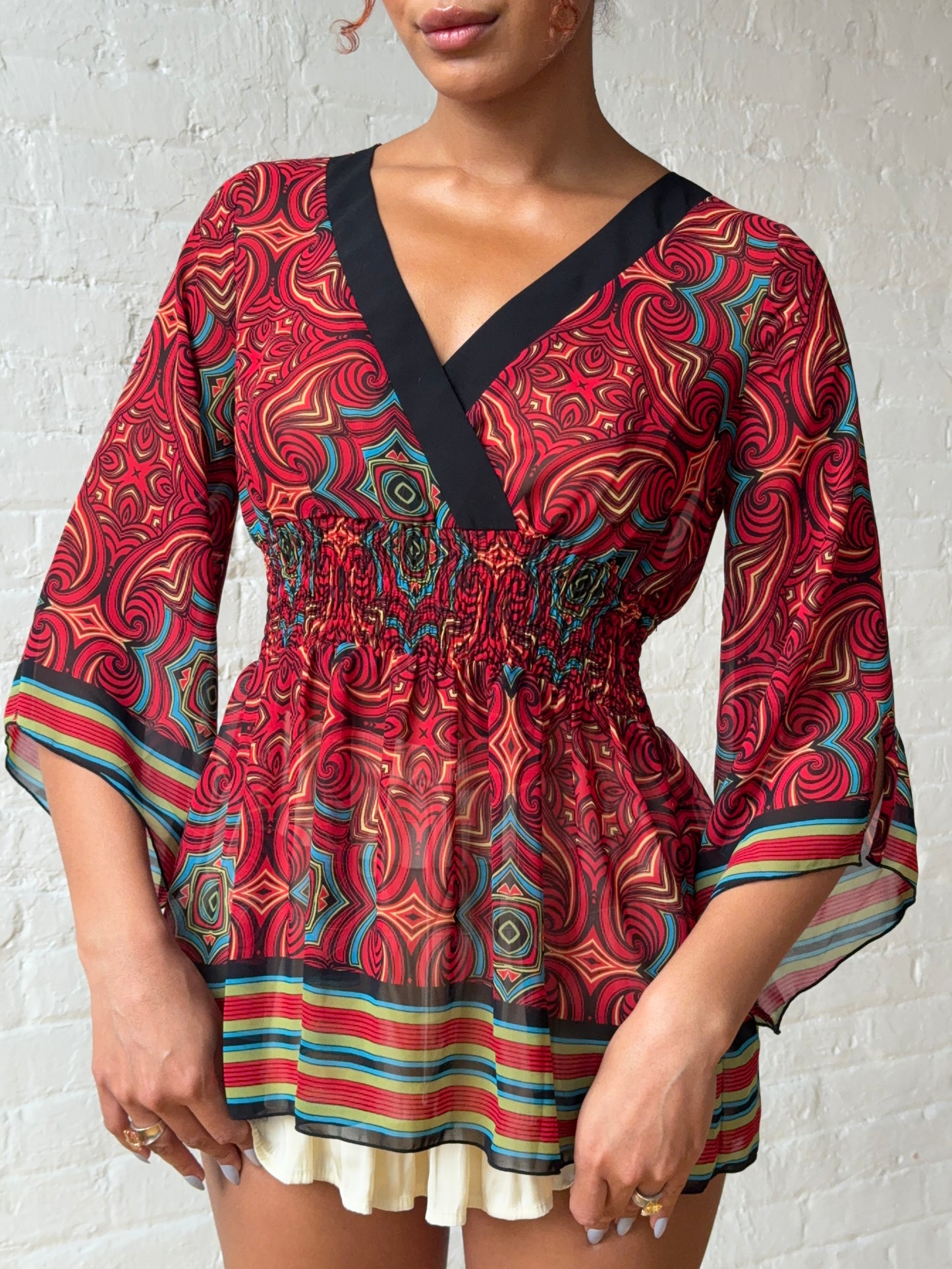 Y2K Bisou Bisou Psychedelic Empire Mesh Top