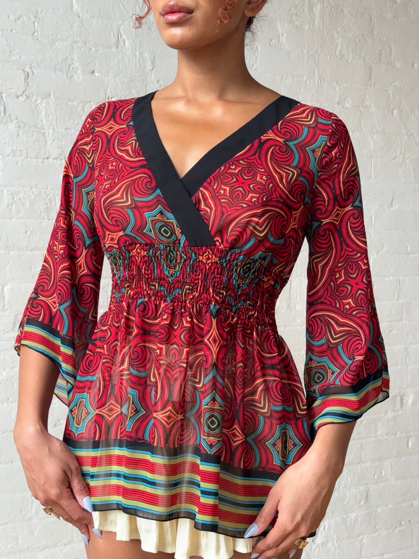 Y2K Bisou Bisou Psychedelic Empire Mesh Top