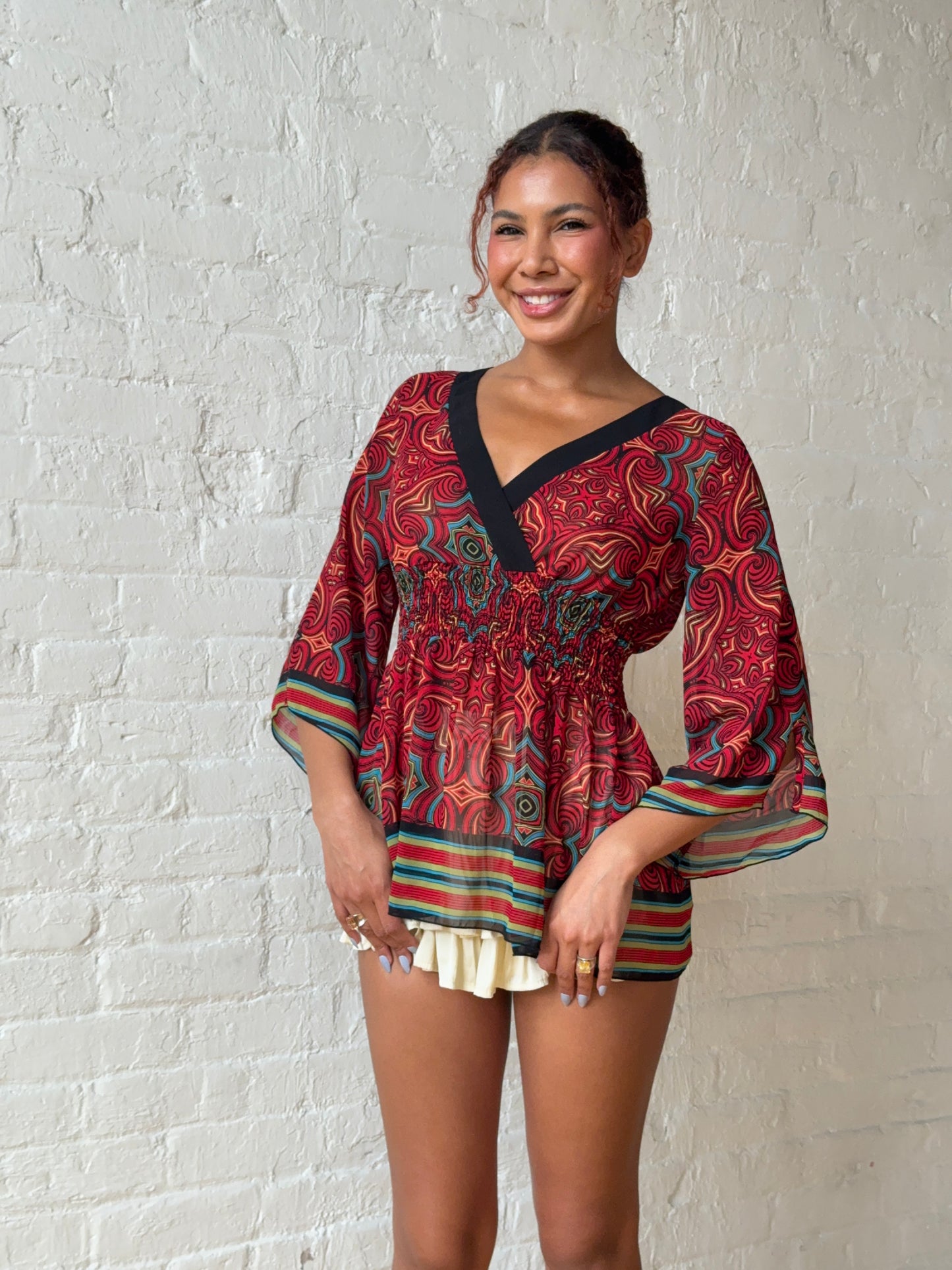Y2K Bisou Bisou Psychedelic Empire Mesh Top