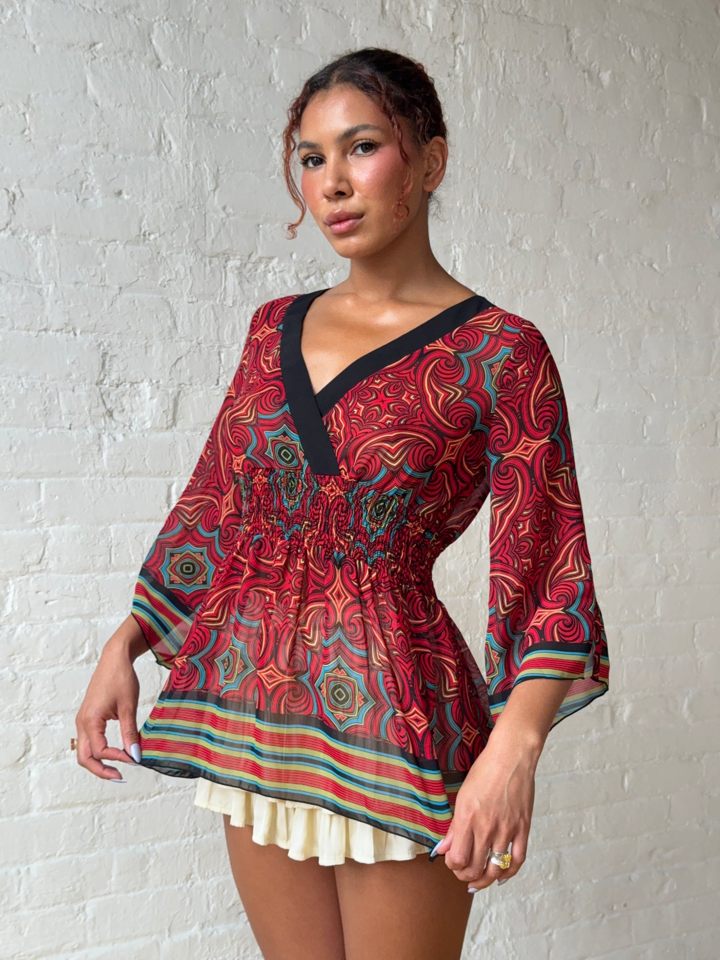 Y2K Bisou Bisou Psychedelic Empire Mesh Top