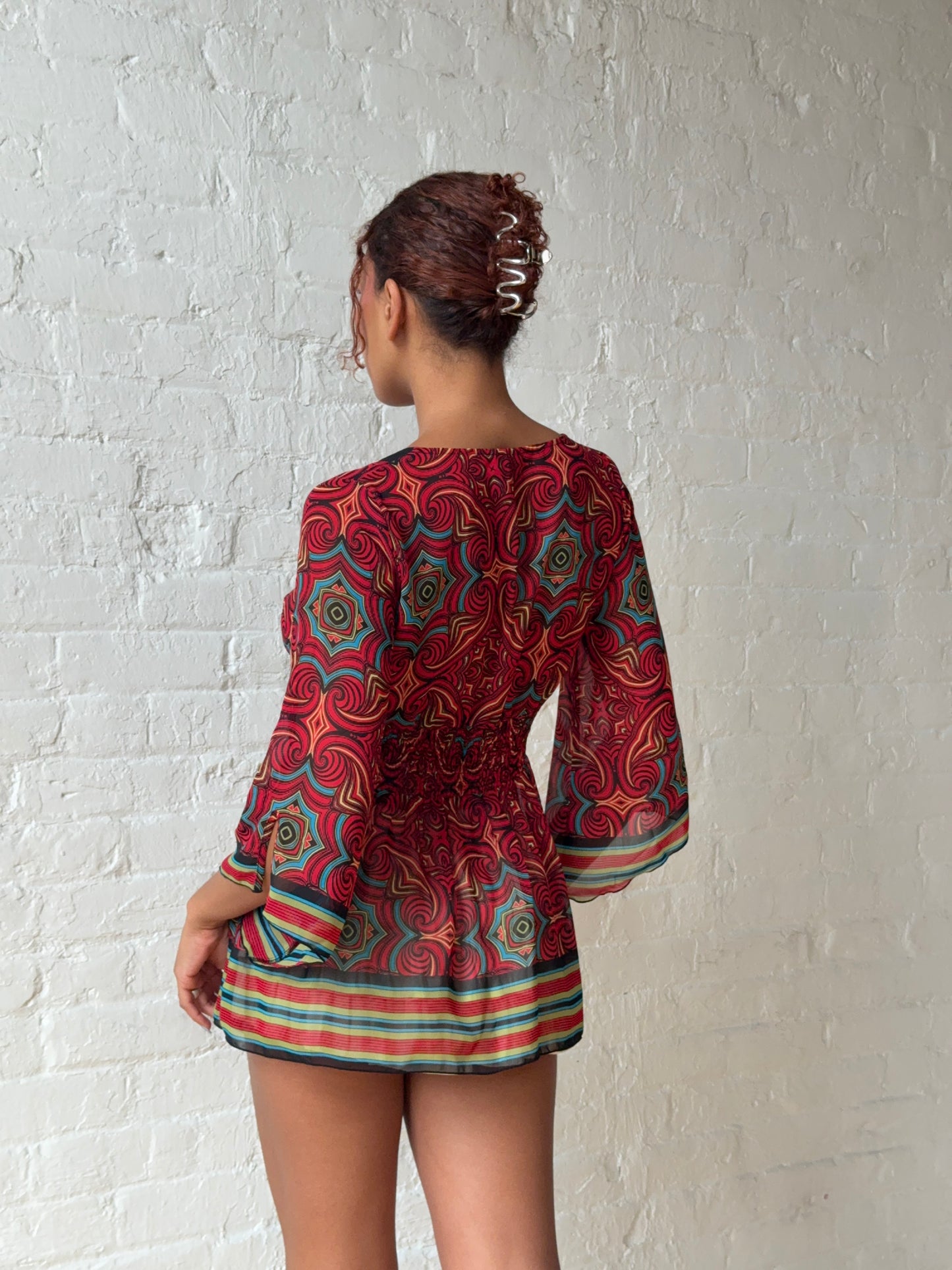 Y2K Bisou Bisou Psychedelic Empire Mesh Top