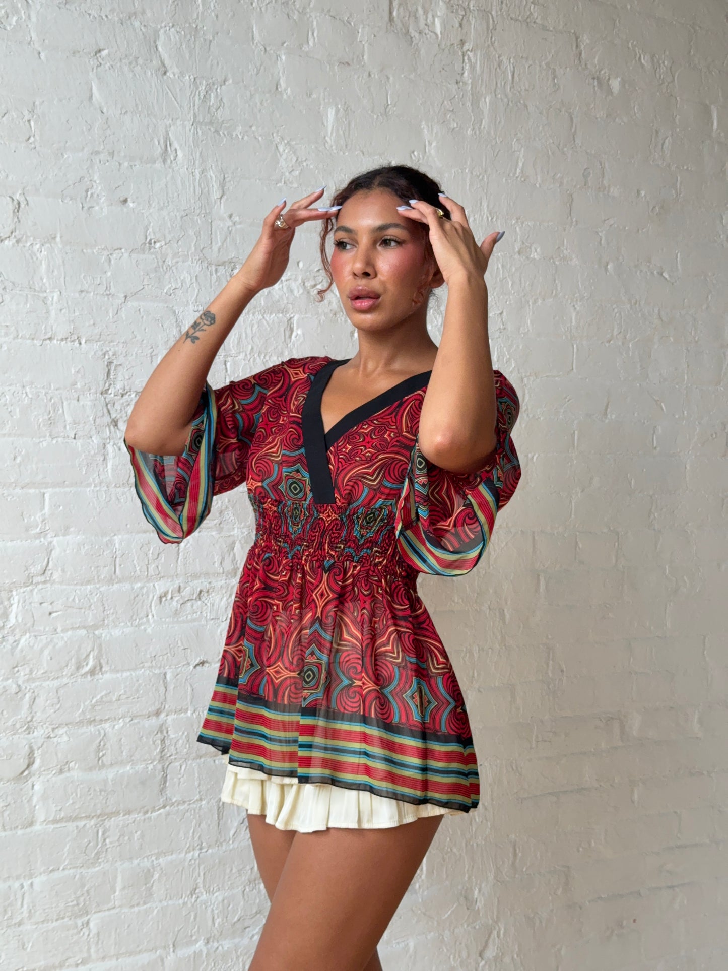 Y2K Bisou Bisou Psychedelic Empire Mesh Top