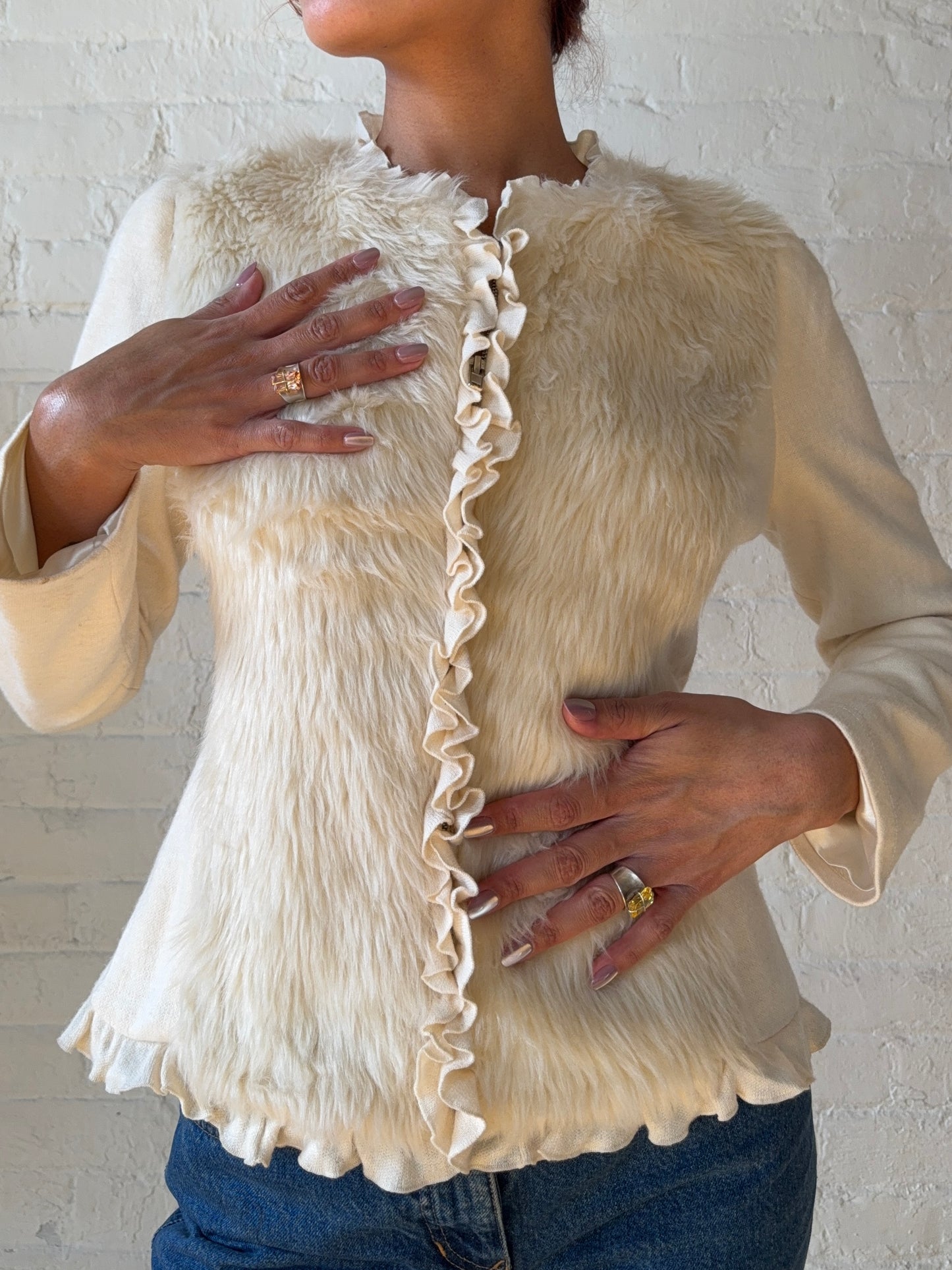 Vintage Cream Faux Fur Trim Jacket