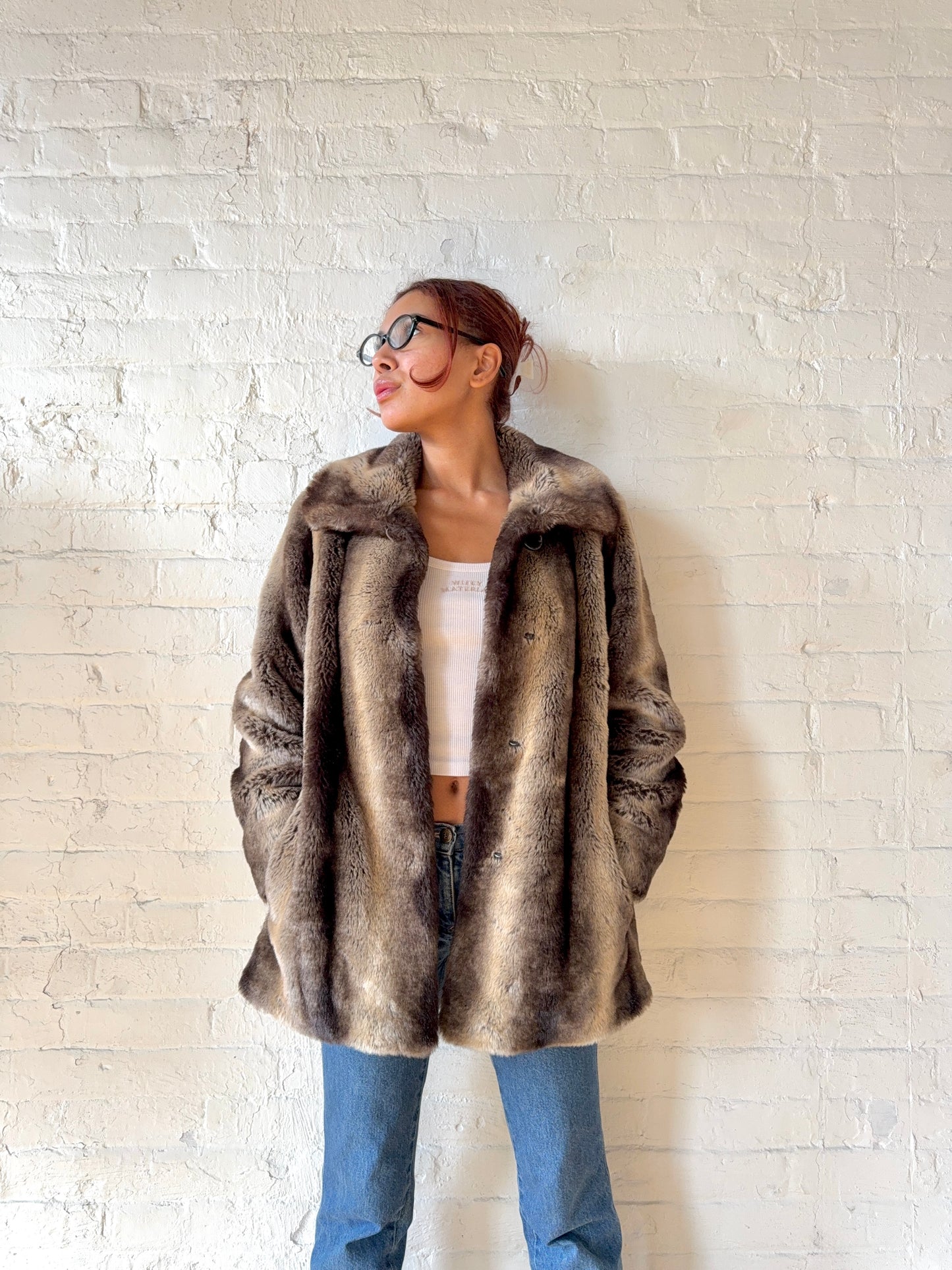 Vintage Brown Faux Fur Coat