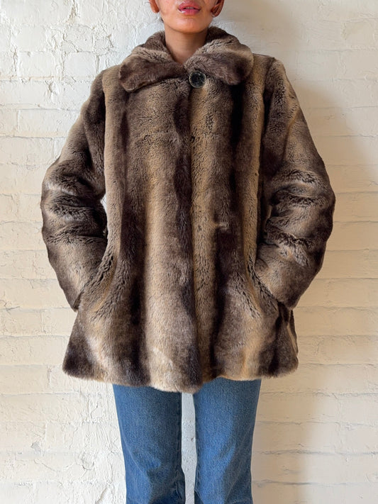 Vintage Brown Faux Fur Coat