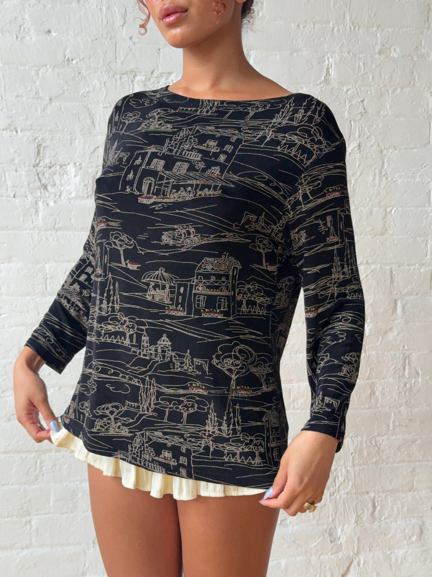 Vintage 2000s Scenic Off-Shoulder Slinky Top