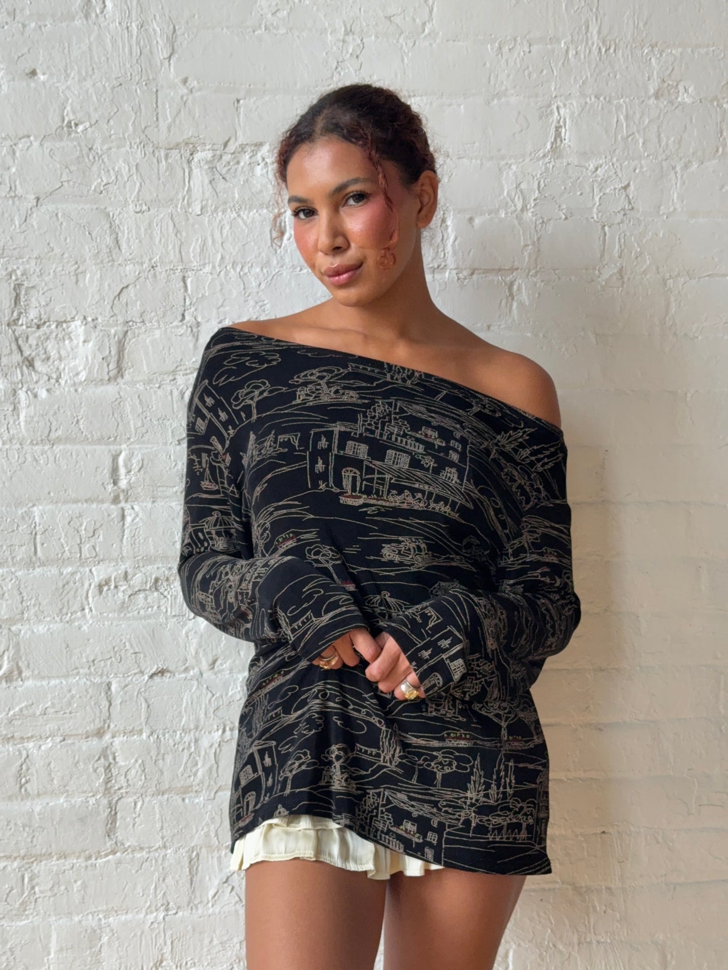 Vintage 2000s Scenic Off-Shoulder Slinky Top