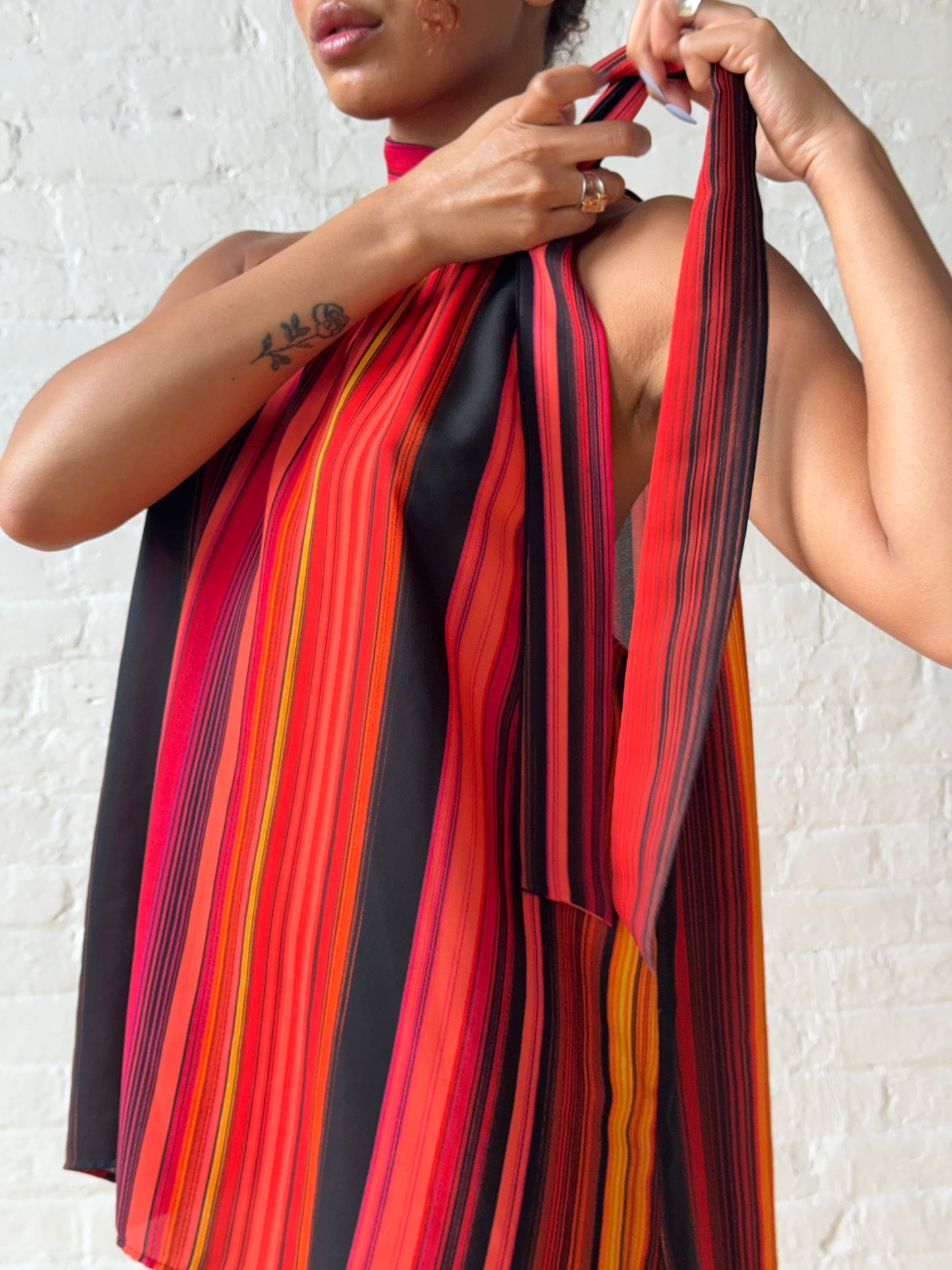 2000s Striped Halter Tunic Dress