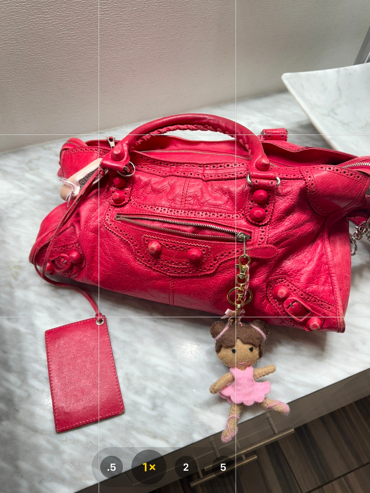 Vintage Balenciaga Red Leather Moto Top Handle Bag with Shoulder Strap