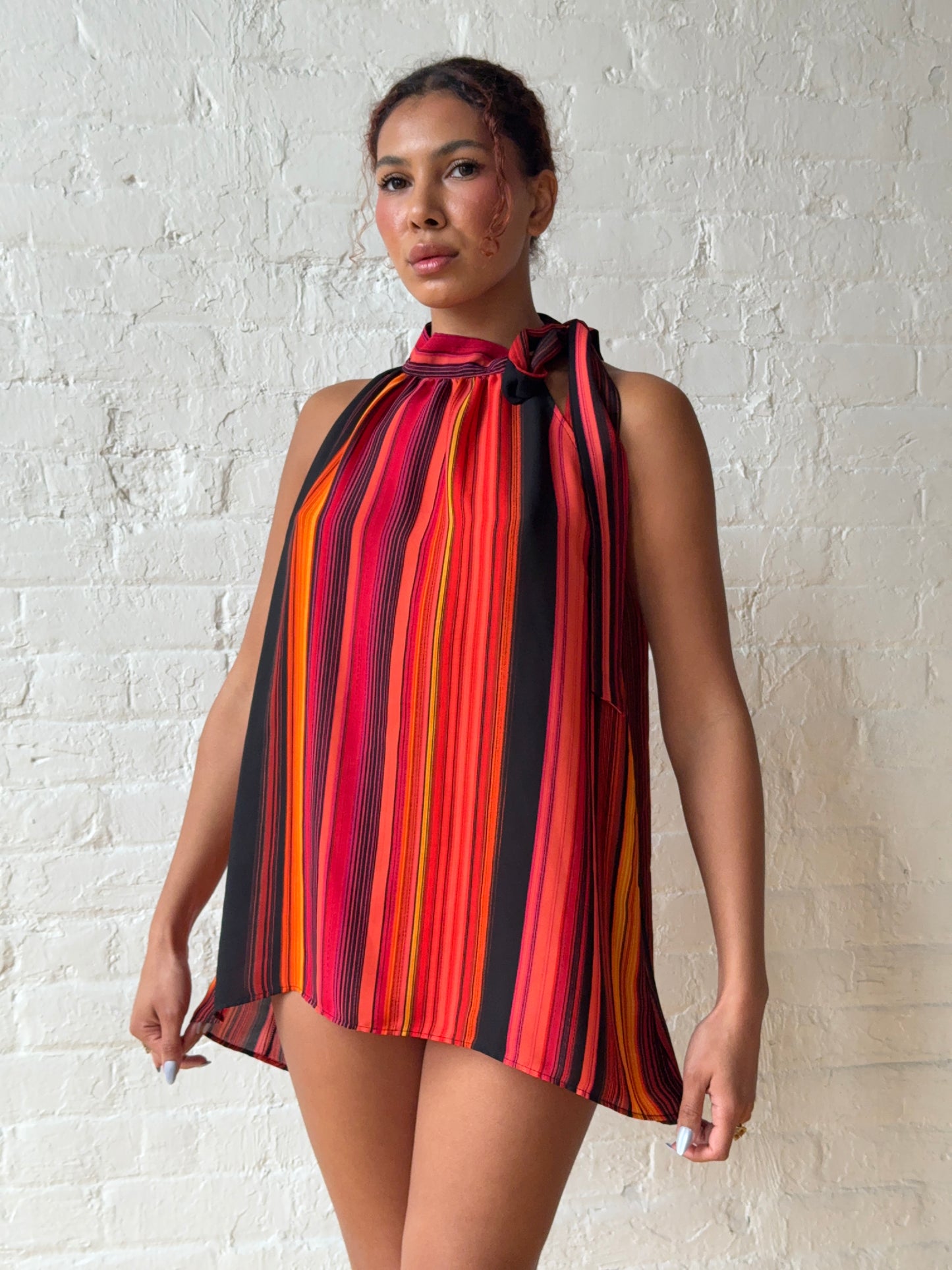2000s Striped Halter Tunic Dress