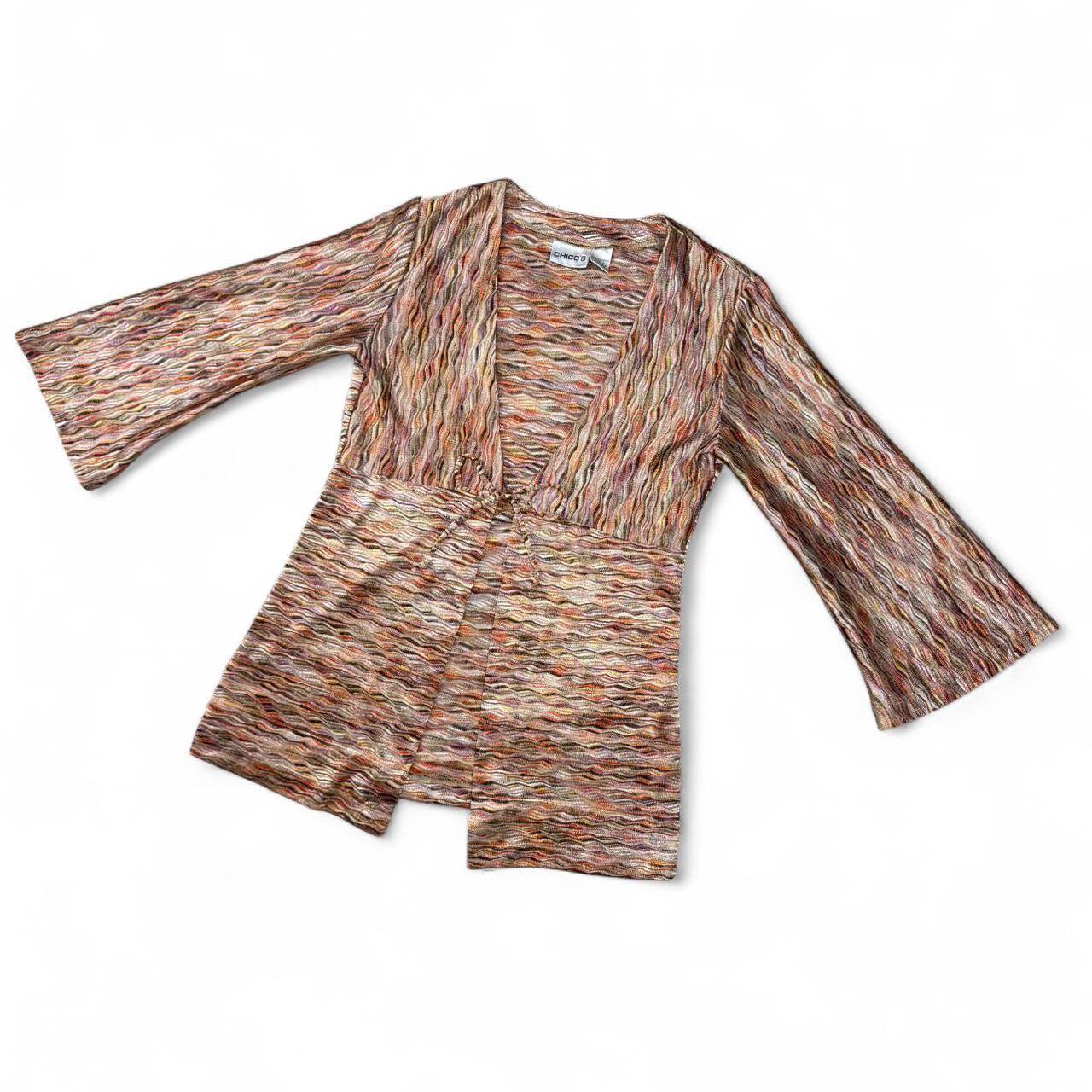 90s Abstract Tie-Front Plunge Blouse
