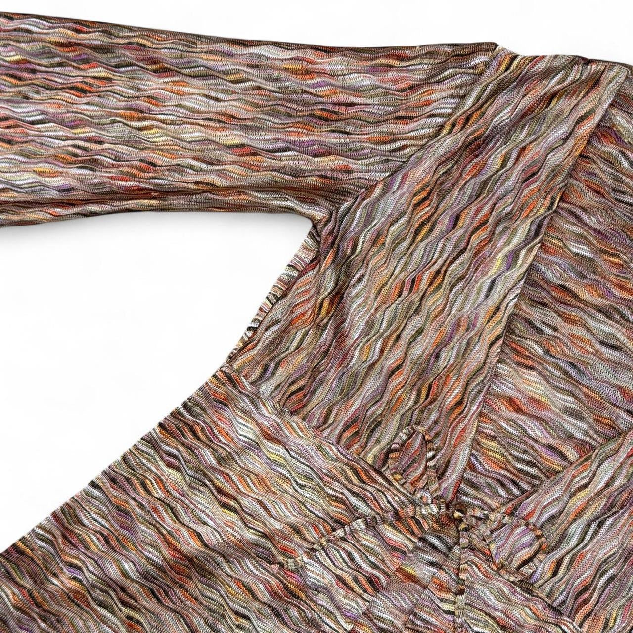 90s Abstract Tie-Front Plunge Blouse