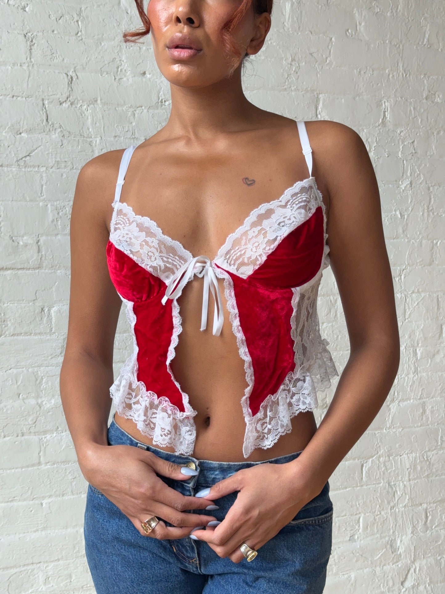 Vintage Frederick’s of Hollywood Red Velvet Lace Corset Top
