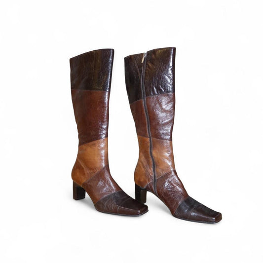 Vintage Patchwork Leather Knee-High Boots