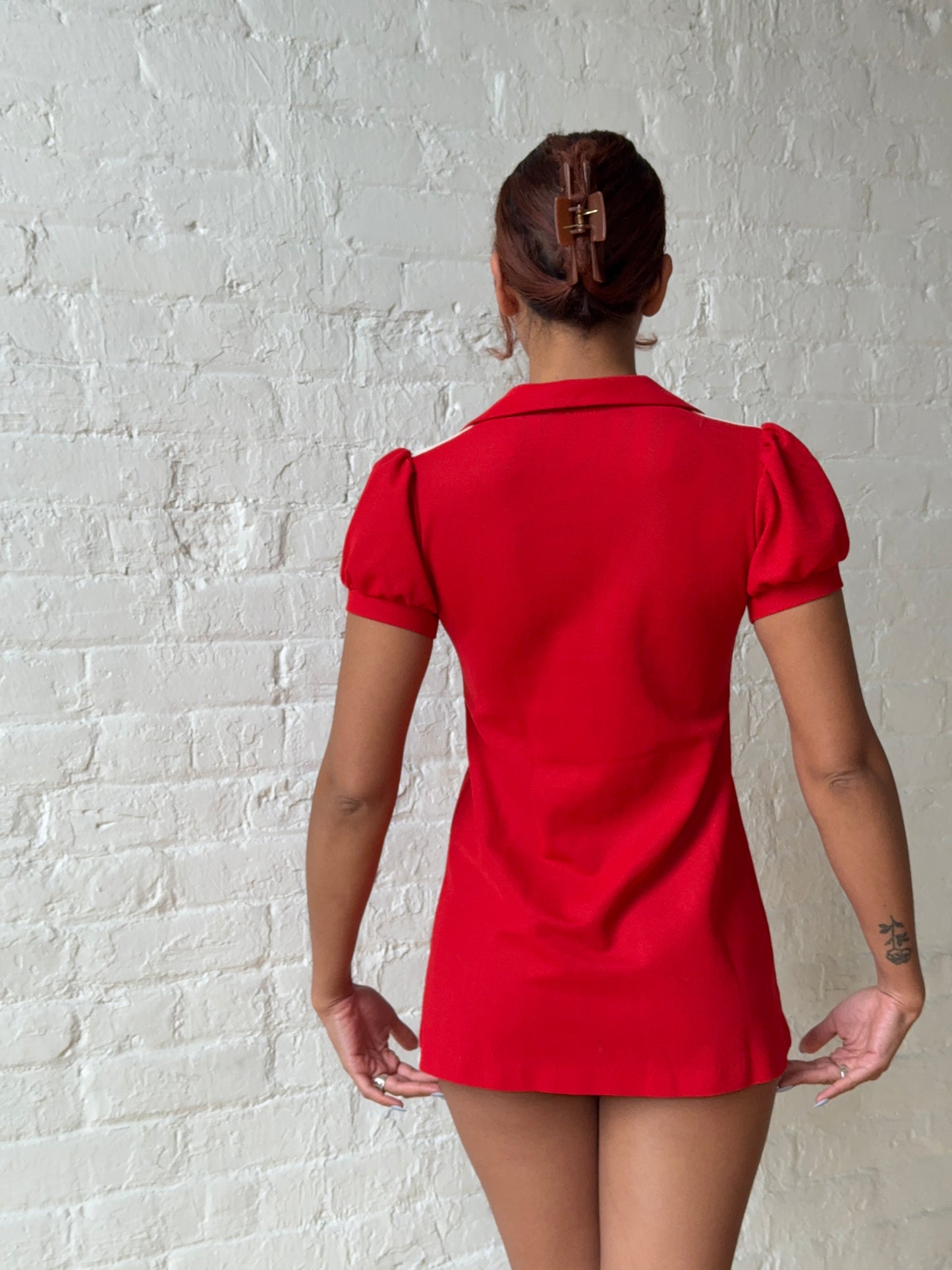 Vintage Red Puff Sleeve Embroidered Mini Dress