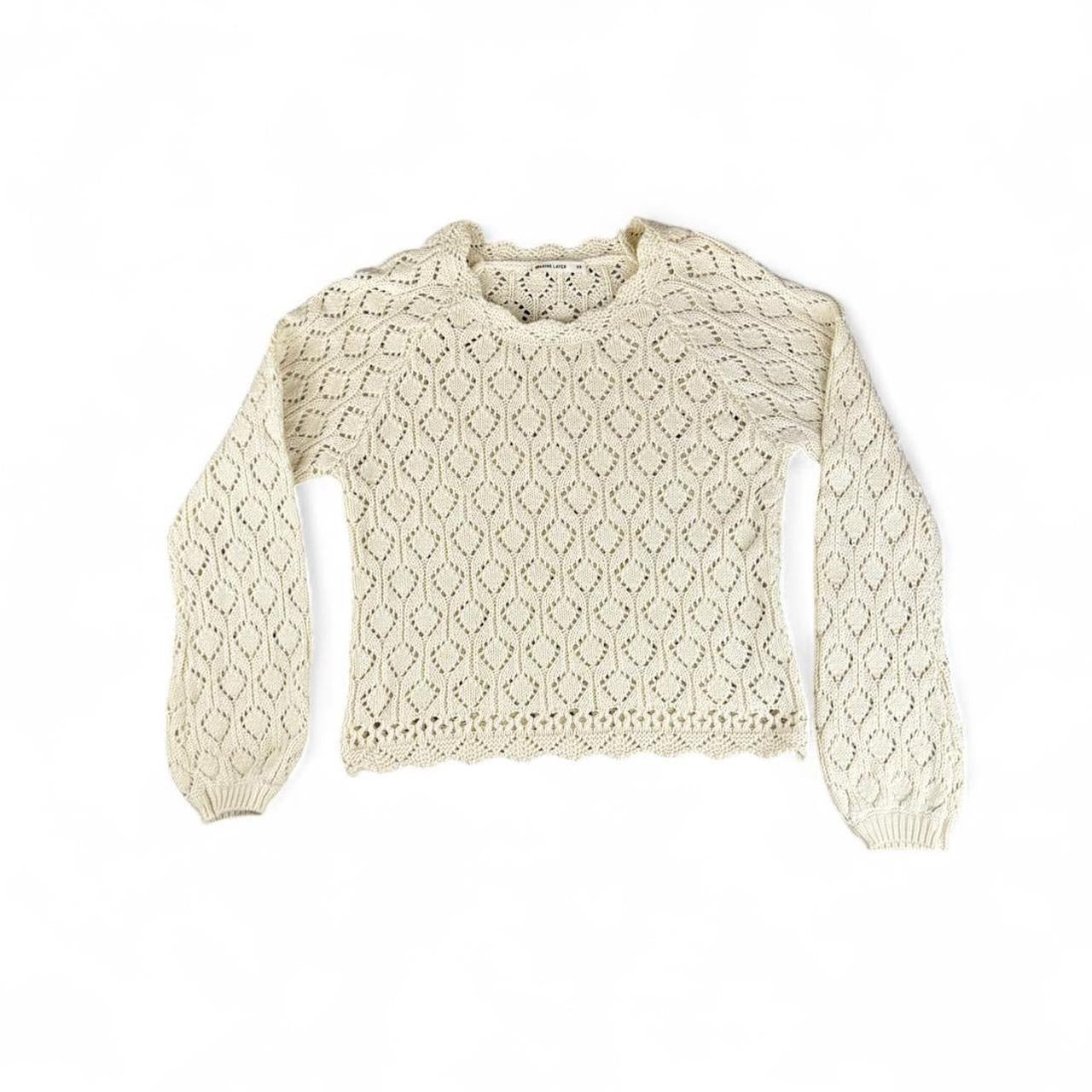 Vintage-Inspired Cream Pointelle Knit Sweater - Romantic French Girl Cotton Top