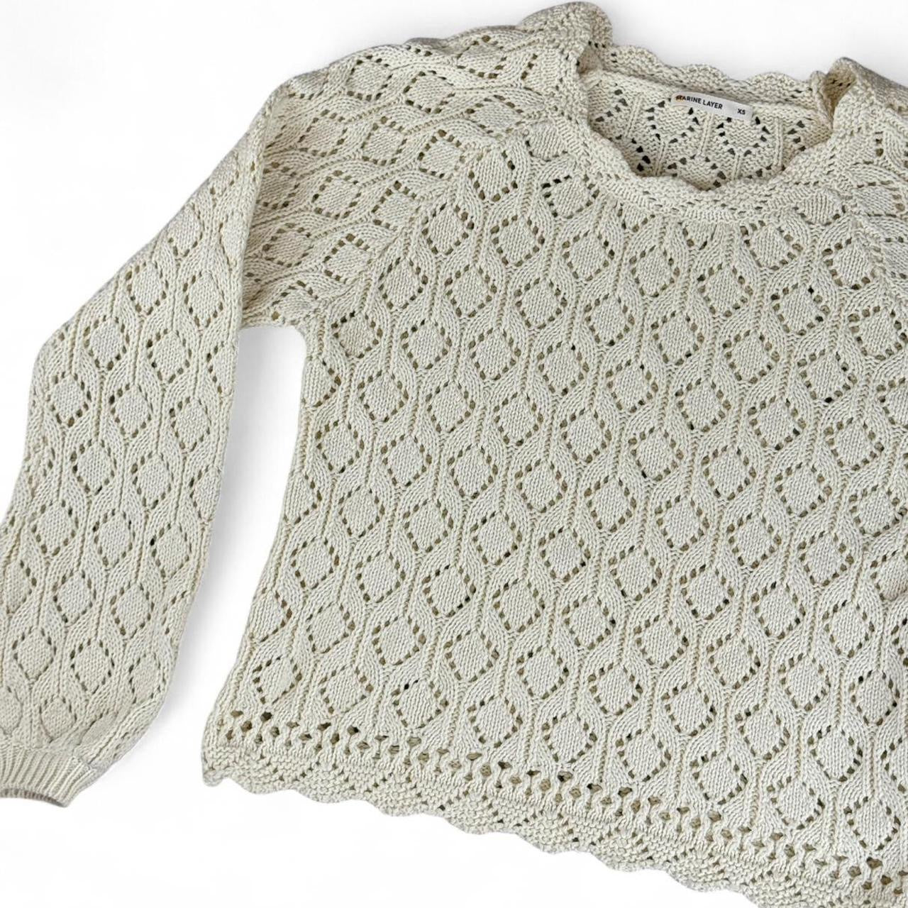 Vintage-Inspired Cream Pointelle Knit Sweater - Romantic French Girl Cotton Top