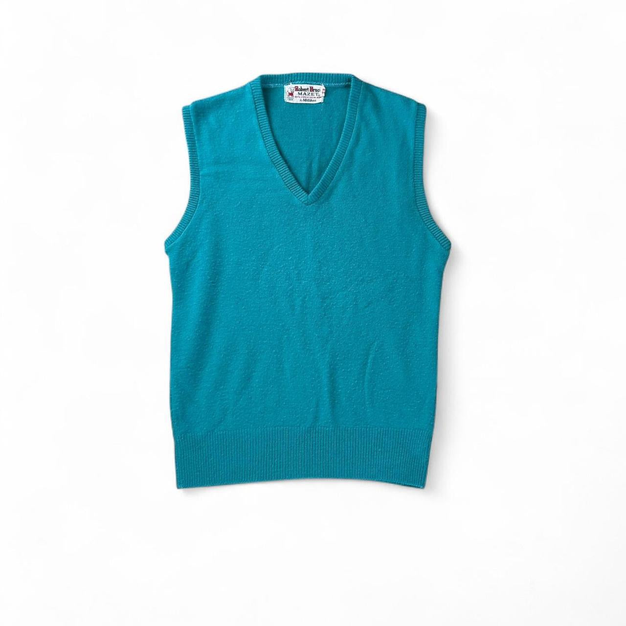 Vintage Turquoise Knit Sweater Vest Robert Bruce Mazet Y2K Minimalist Preppy Tank
