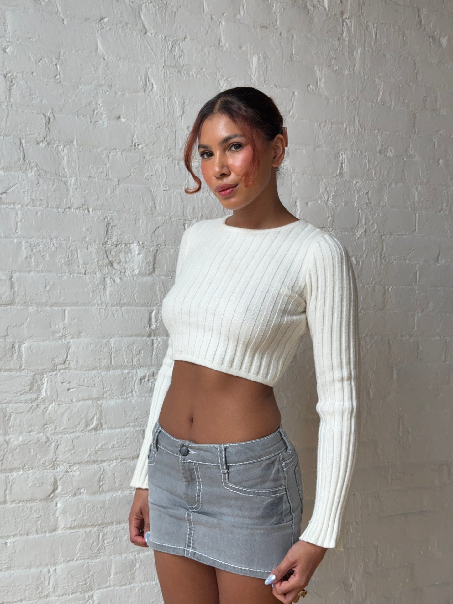Vintage Y2K Grey Contrast Stitch Low Rise Mini Skirt