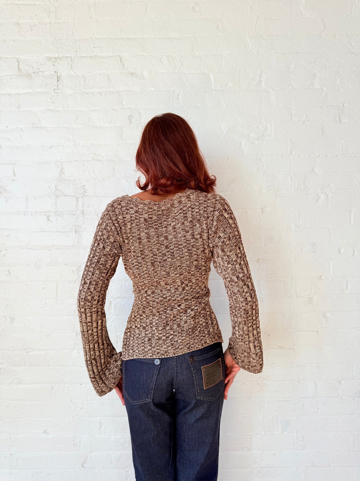 1990s Brown Marl Bell Sleeve Knit Sweater