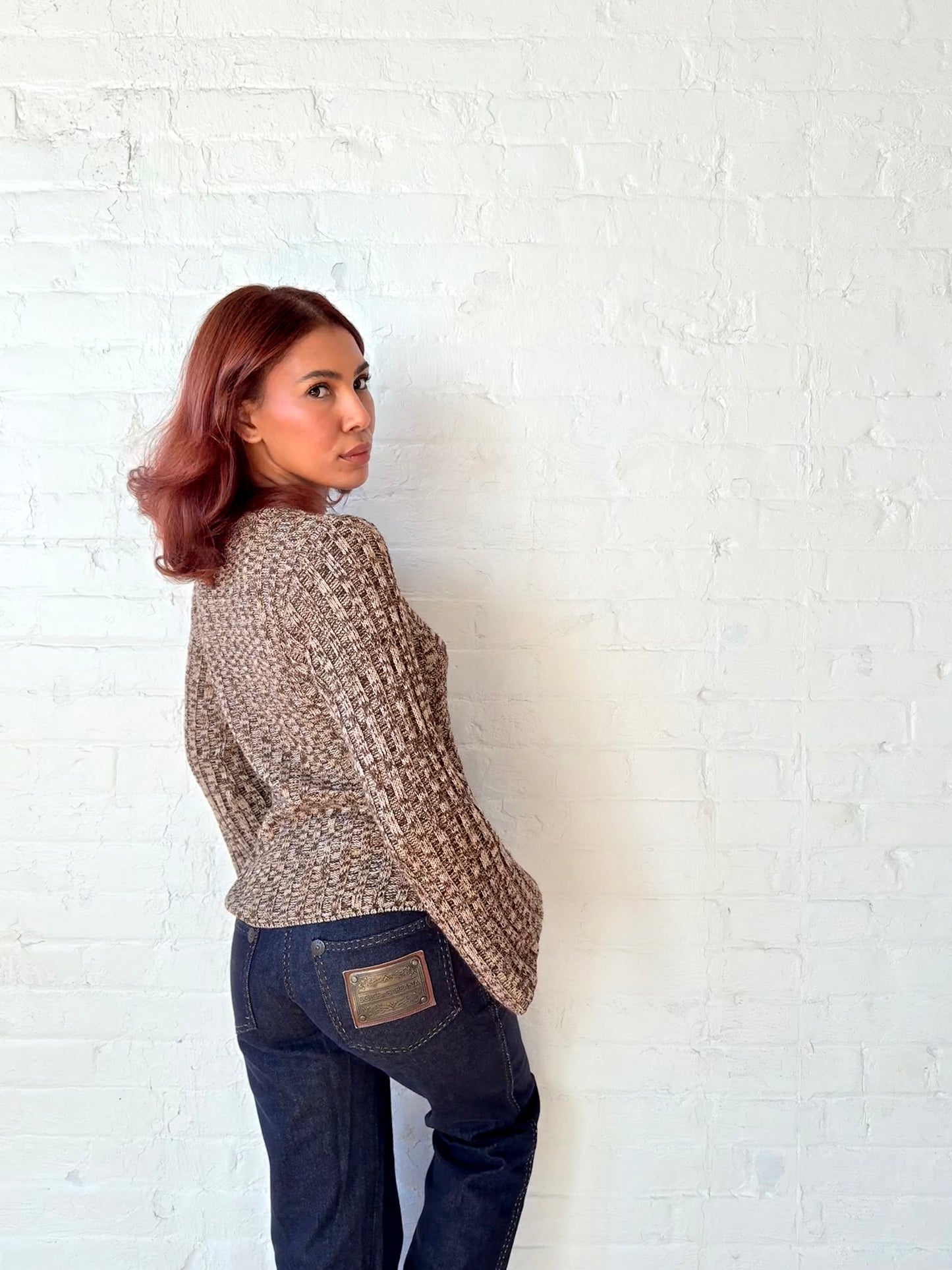 1990s Brown Marl Bell Sleeve Knit Sweater