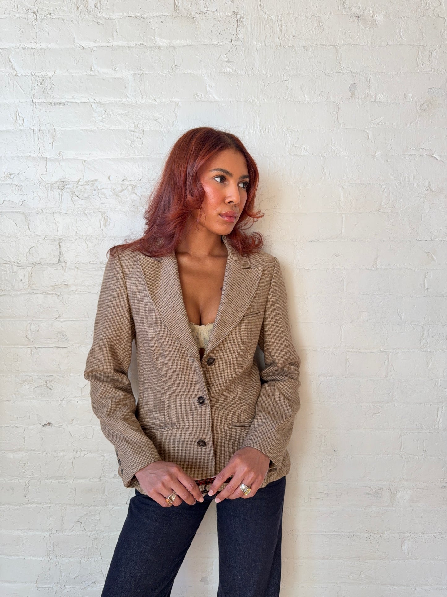 Vintage Brown Wool Tailored Blazer