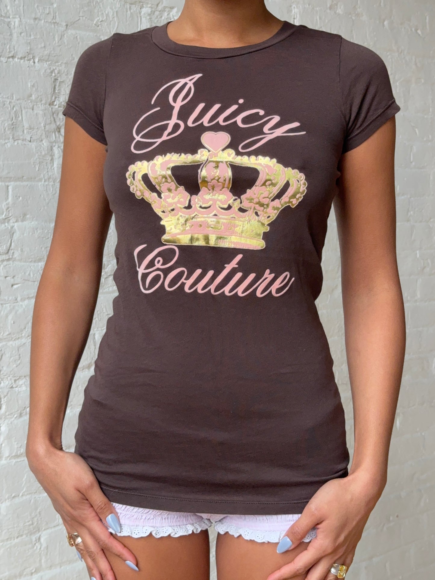 Vintage Y2K Juicy Couture Crown Logo Baby Tee