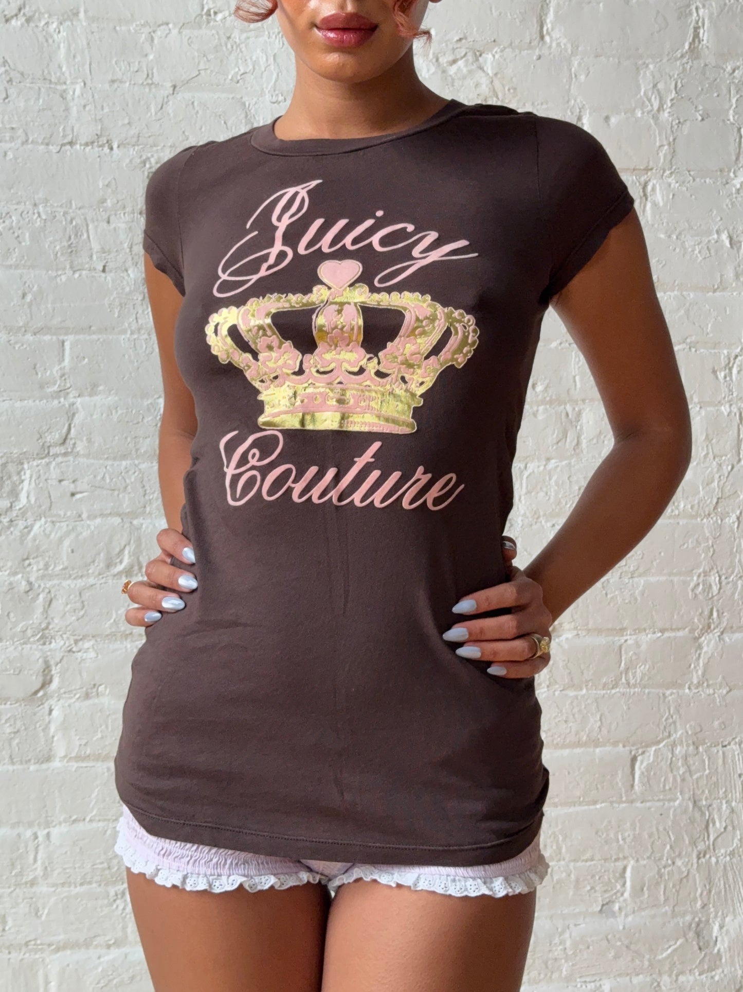 Vintage Y2K Juicy Couture Crown Logo Baby Tee