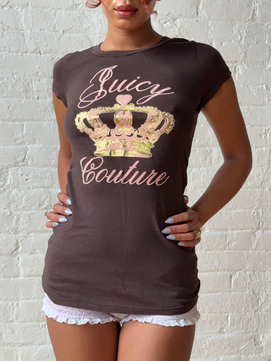 Vintage Y2K Juicy Couture Crown Logo Baby Tee