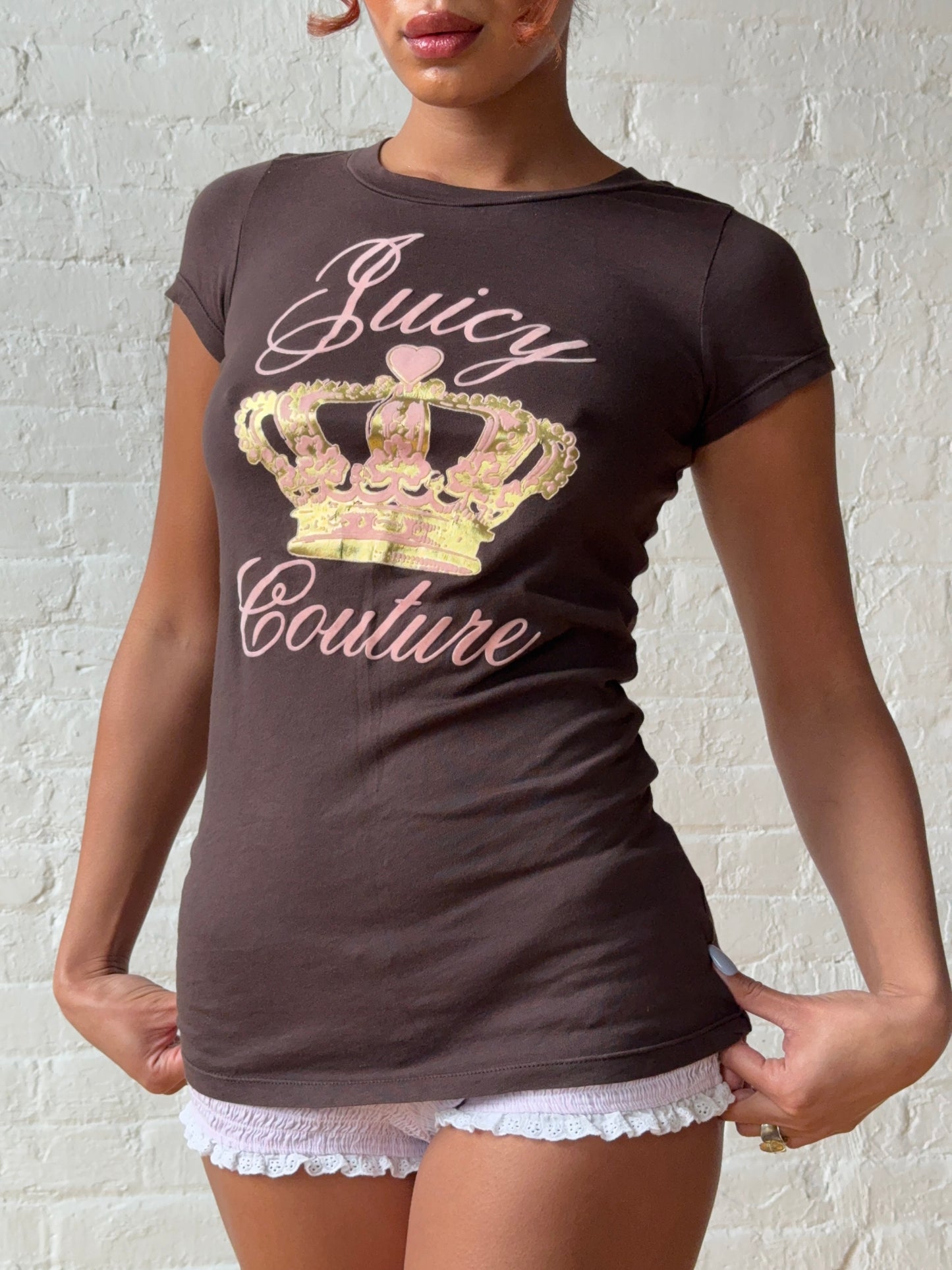 Vintage Y2K Juicy Couture Crown Logo Baby Tee