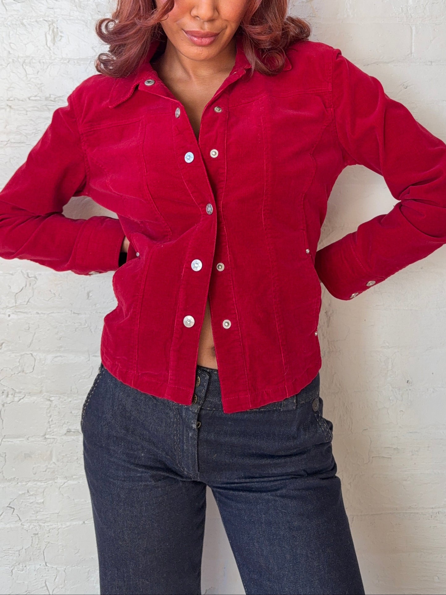 Y2K Red Rhinestone Corduroy Jacket