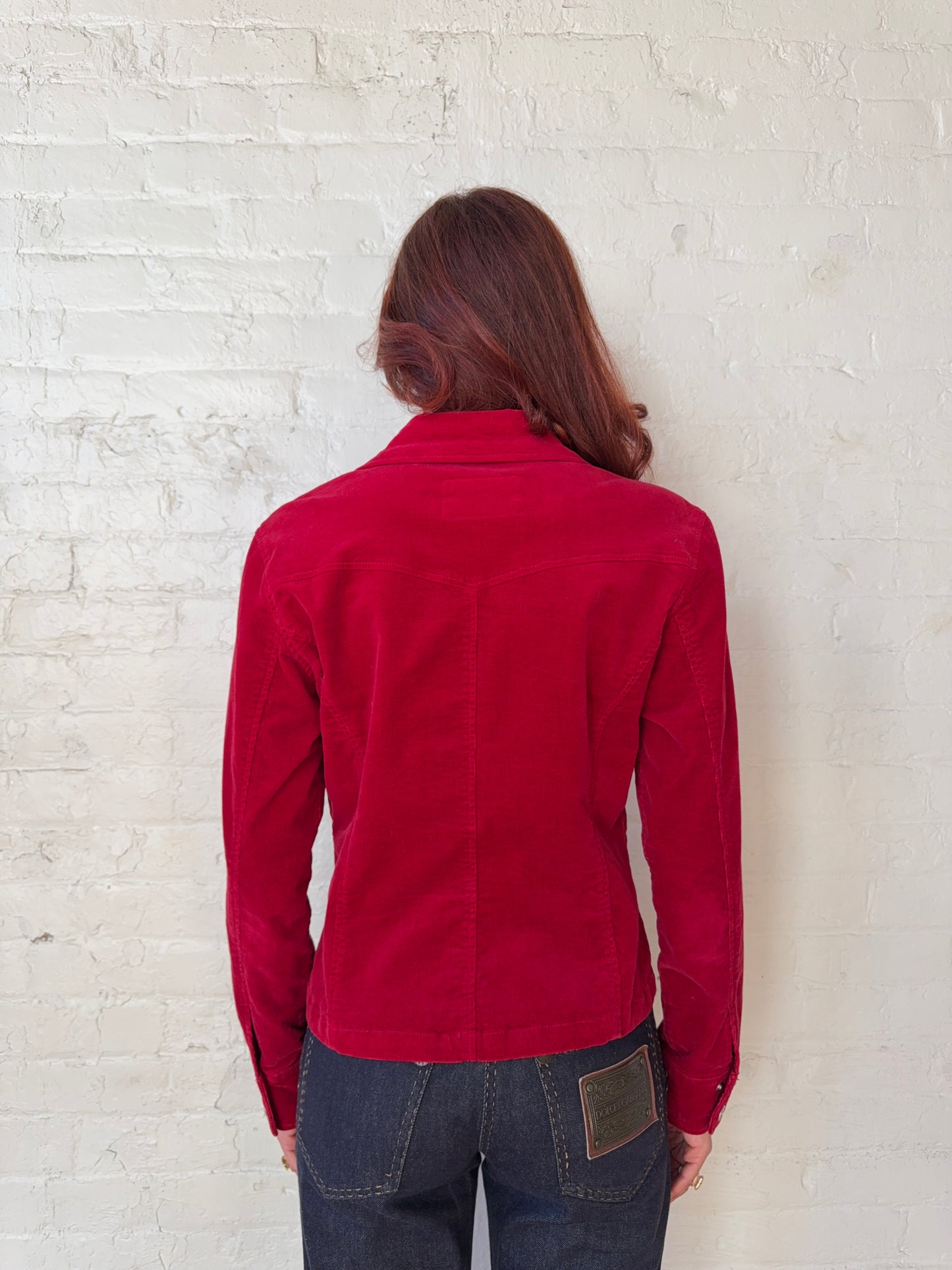 Y2K Red Rhinestone Corduroy Jacket