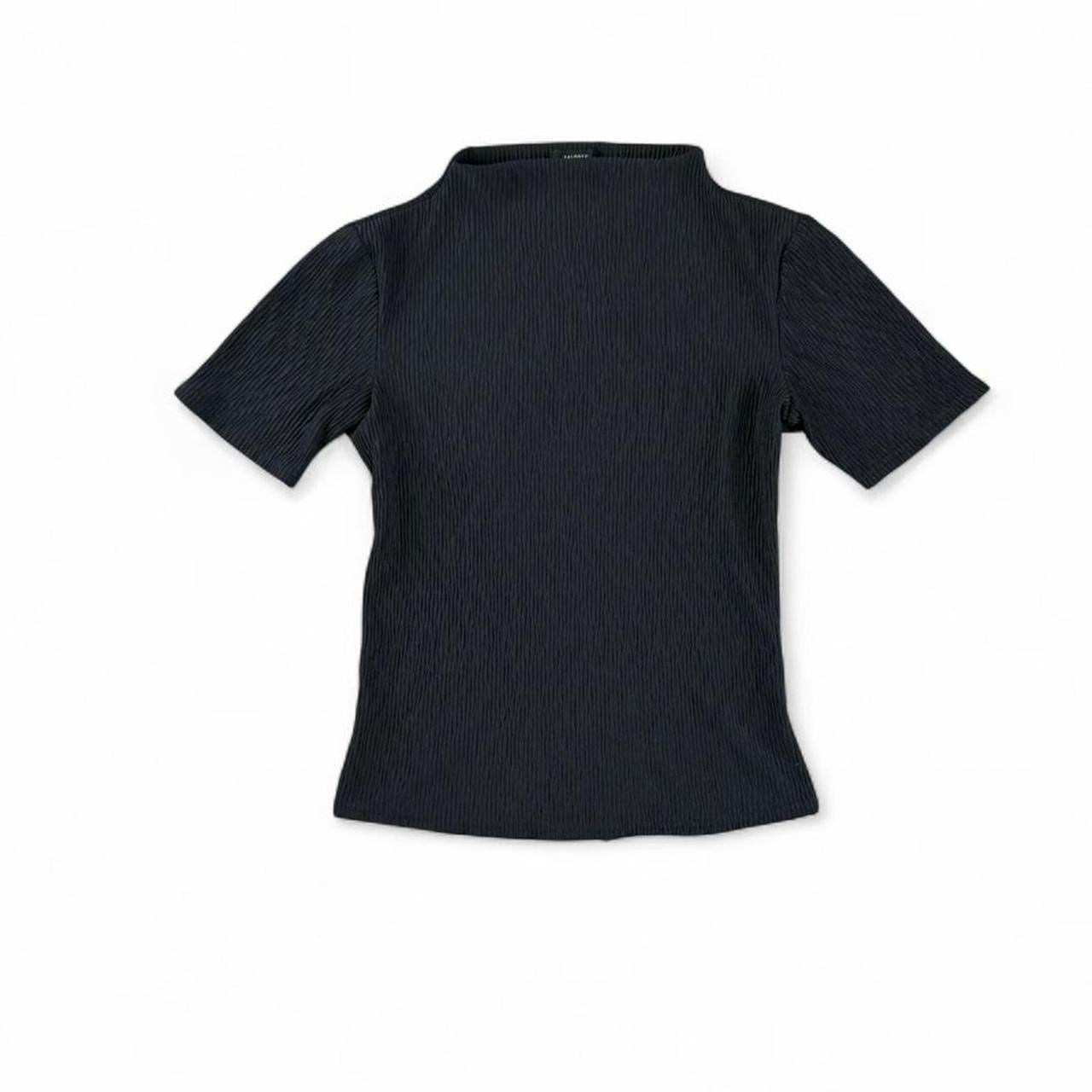 Vintage Y2K Black Pleated Boat Neck Top Minimalist Stretch Blouse