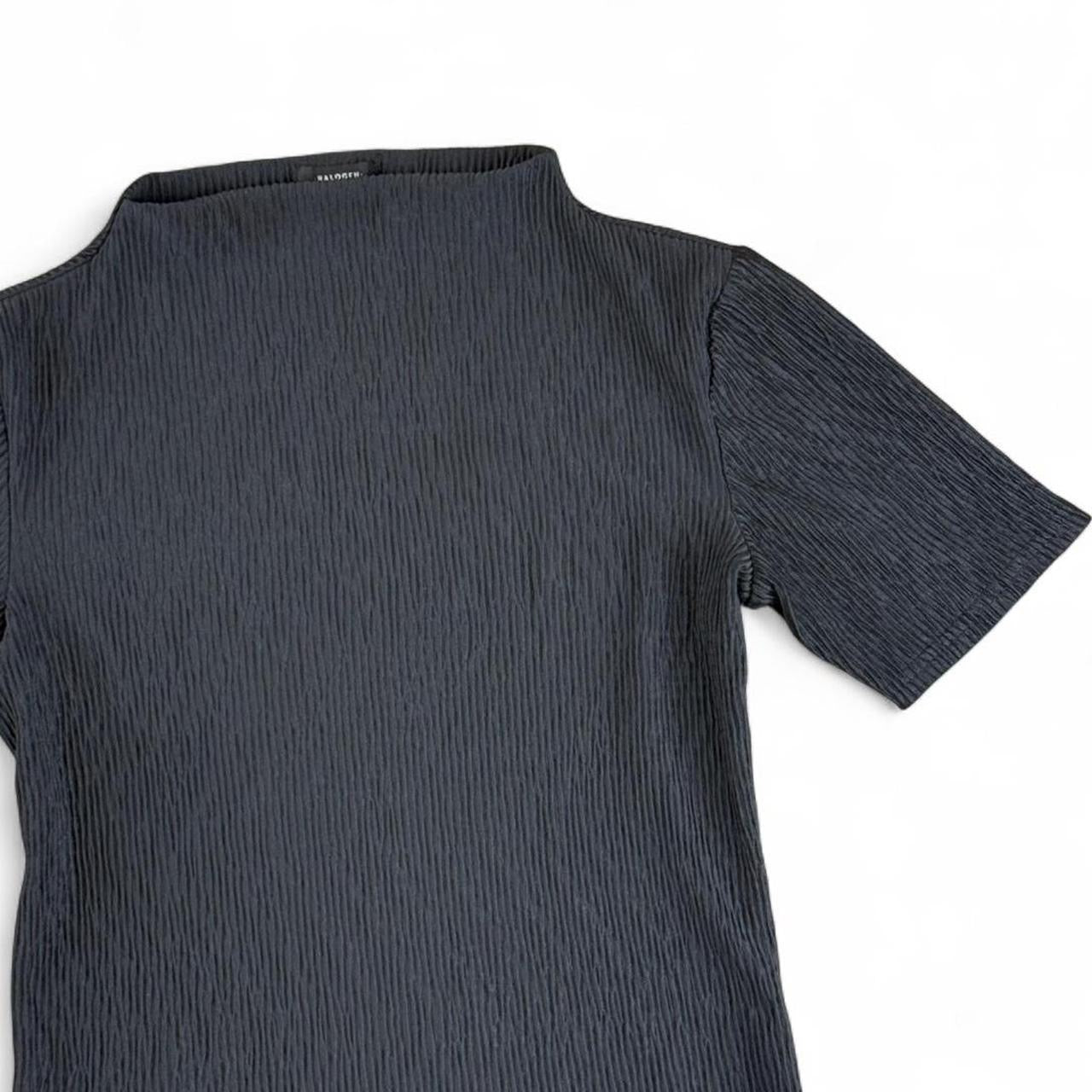 Vintage Y2K Black Pleated Boat Neck Top Minimalist Stretch Blouse