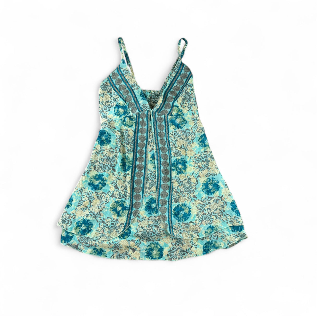 Vintage Y2K Aqua Mosaic Babydoll Mini Dress