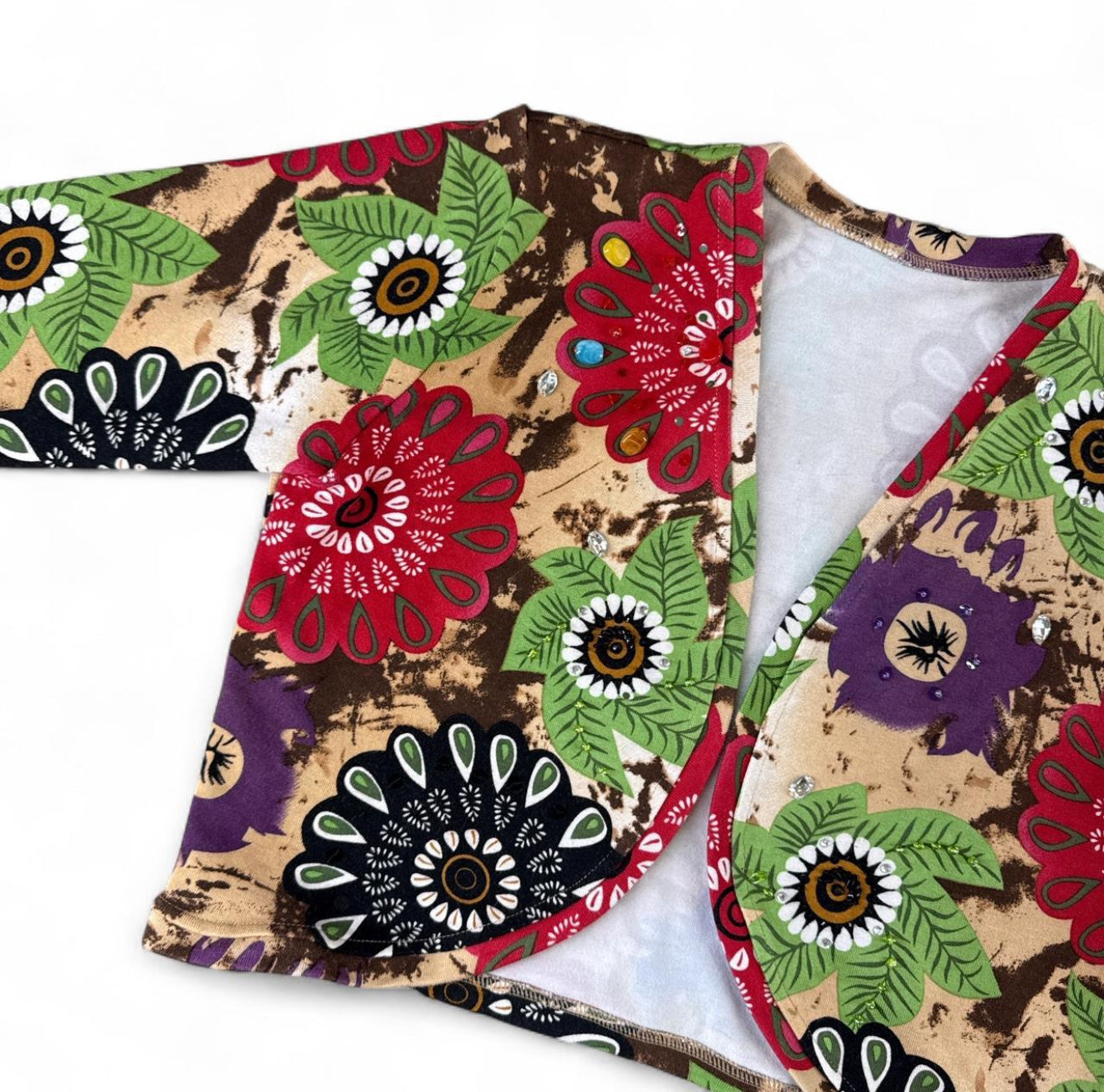 Beaded Floral Crop Top Y2K Vintage Cardigan