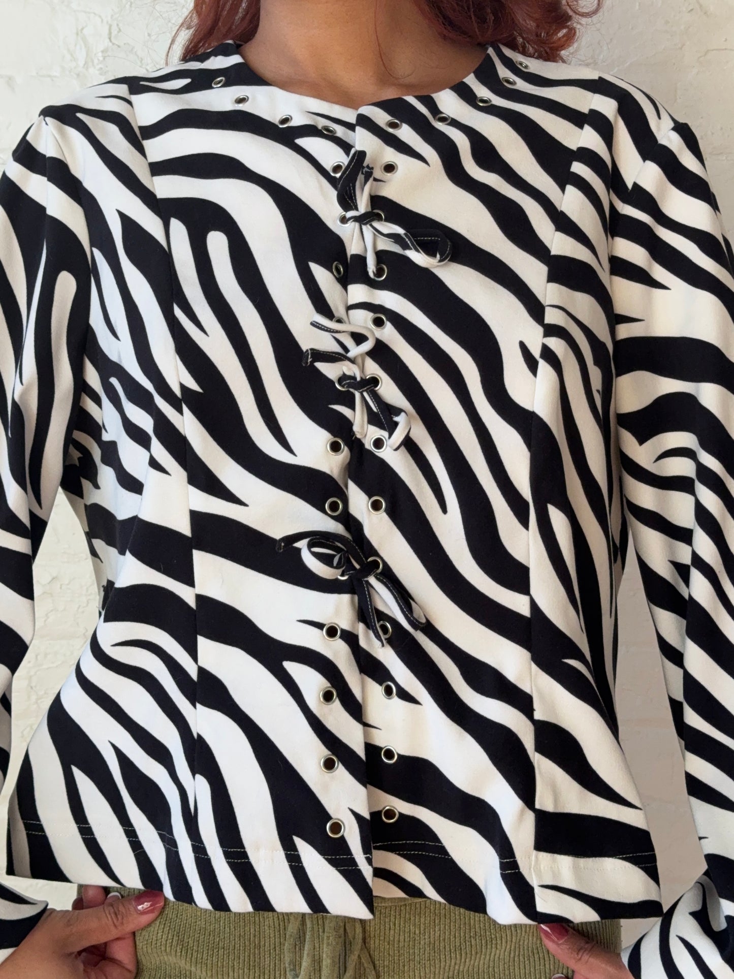 Vintage Sandro Zebra Print Lace-Up Blouse