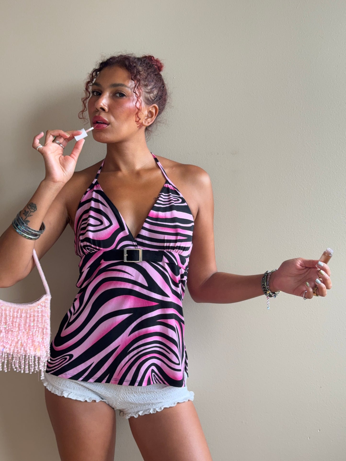 Vintage Y2K Pink Psychedelic Halter Top