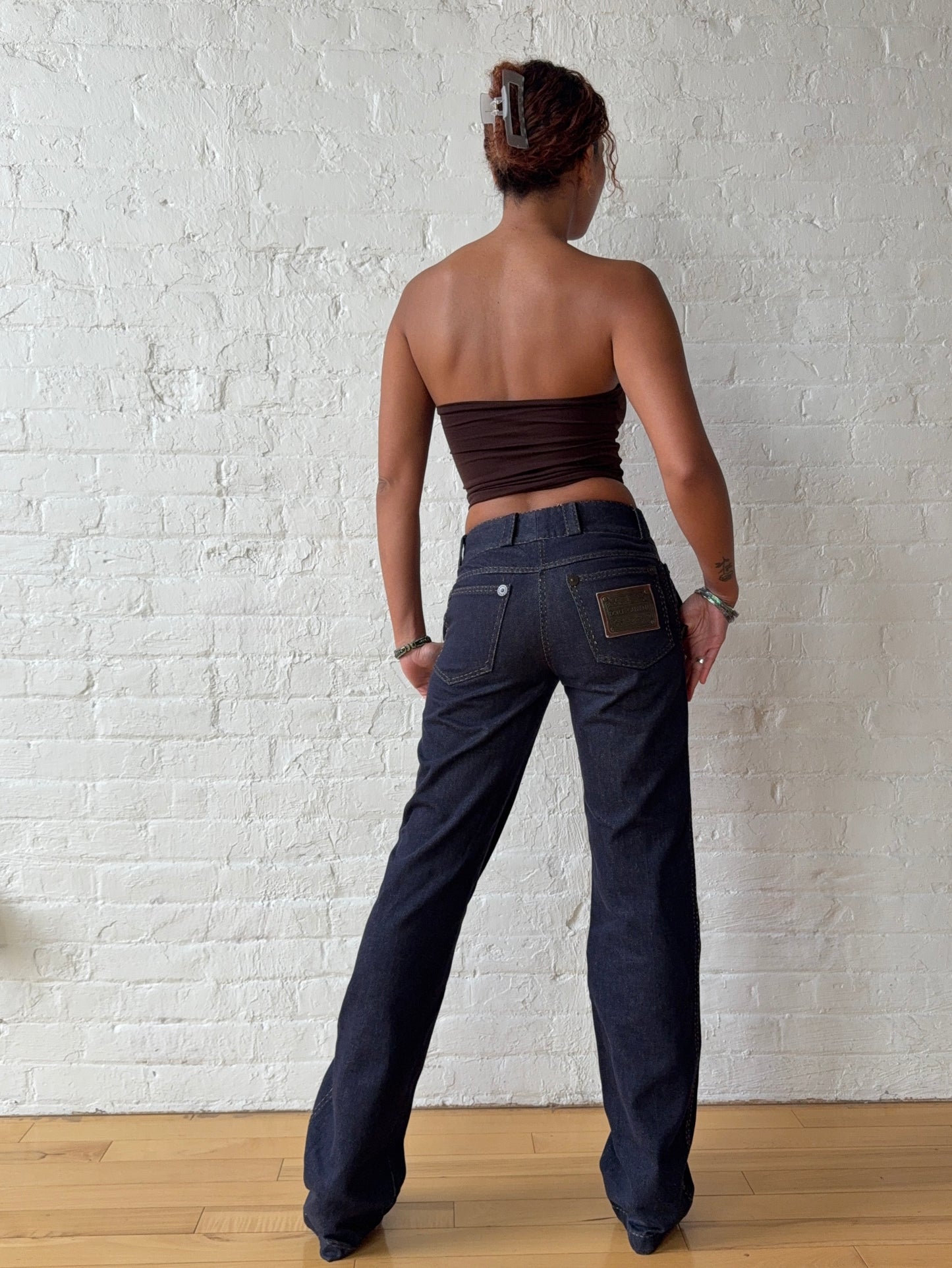 Dolce & Gabbana Dark Wash Sculpted Wide Leg Jeans