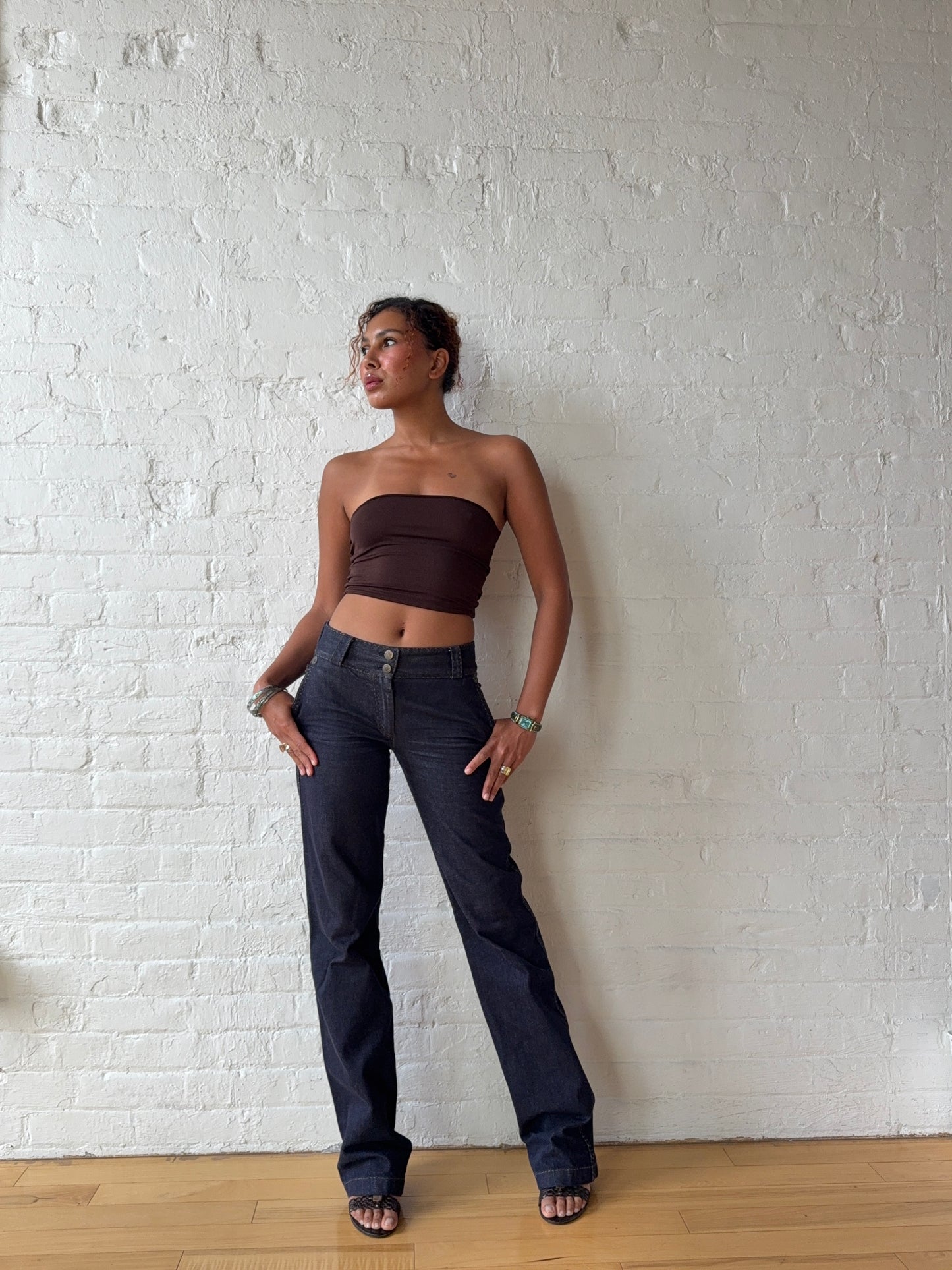Dolce & Gabbana Dark Wash Sculpted Wide Leg Jeans