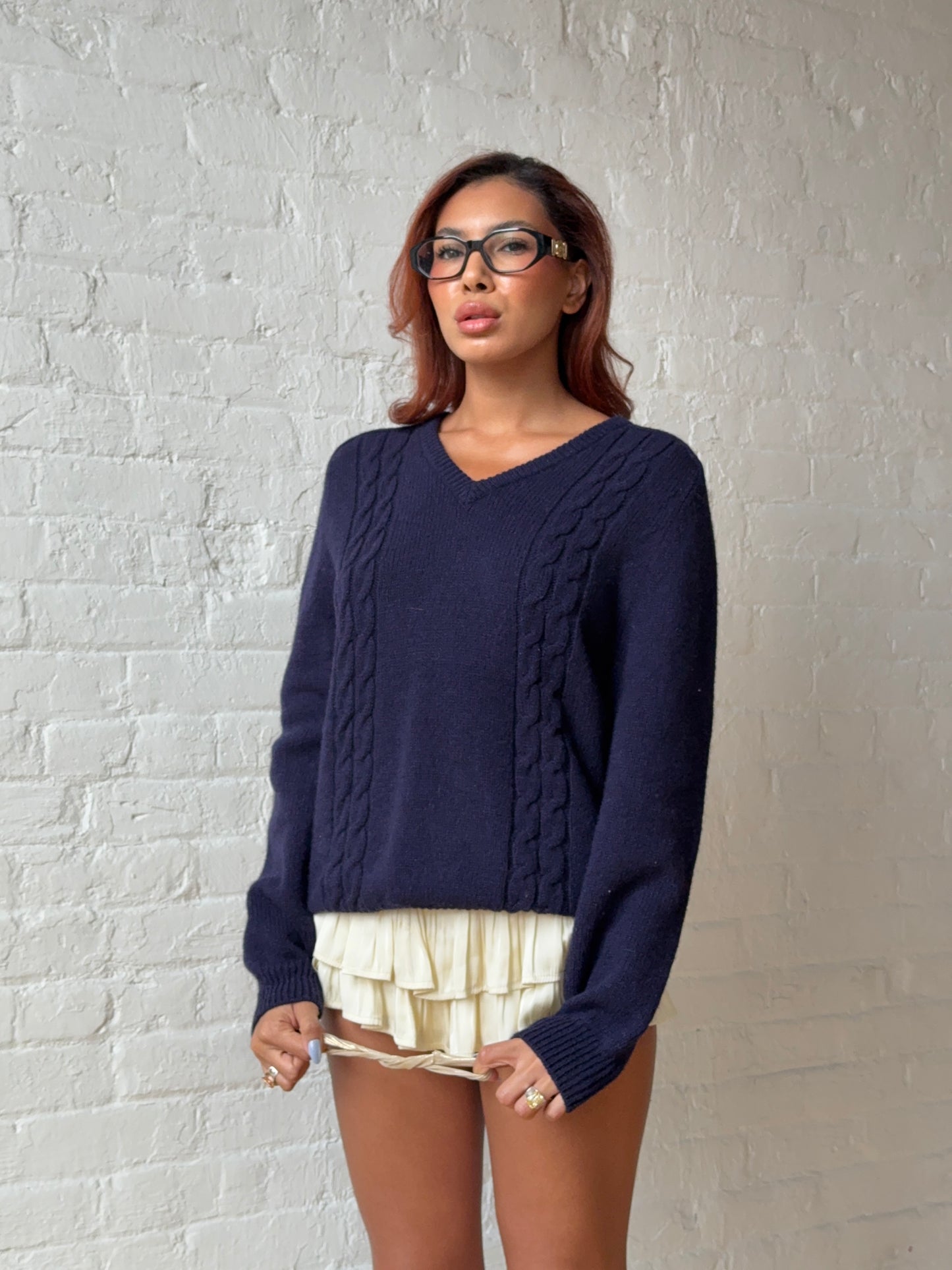 Vintage Gucci Navy Wool & Cashmere Cable Knit Sweater