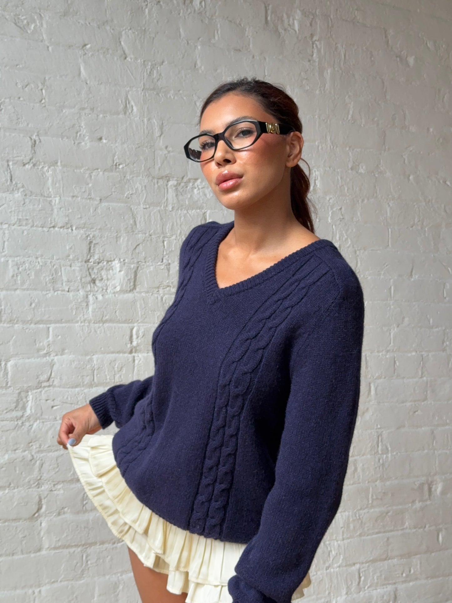 Vintage Gucci Navy Wool & Cashmere Cable Knit Sweater