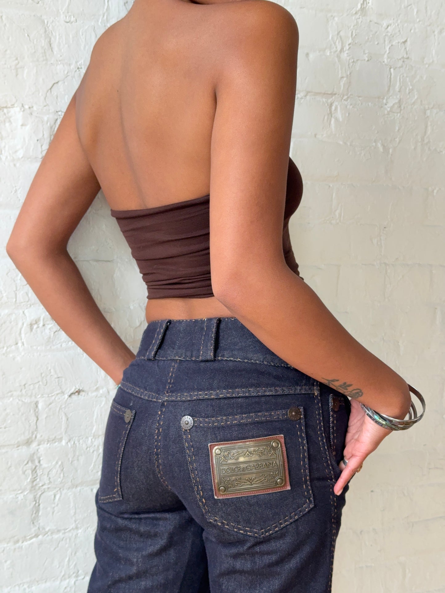 Dolce & Gabbana Dark Wash Sculpted Wide Leg Jeans
