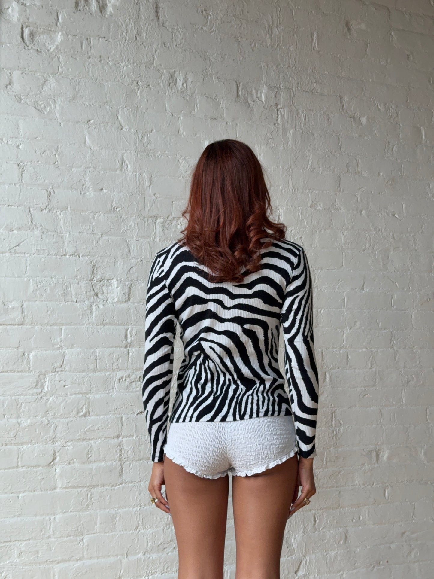 Vintage 2000s Zebra Print Fitted Long Sleeve Top