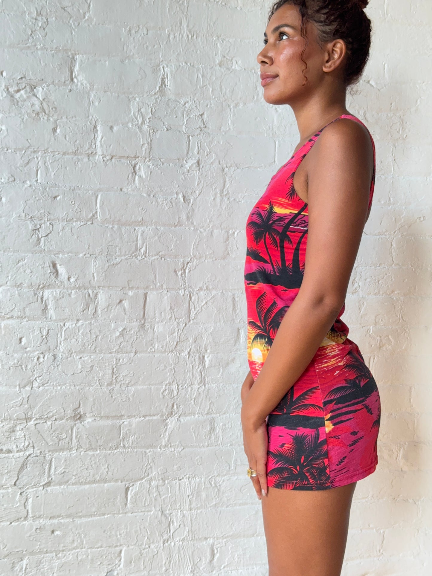Vintage Hawaiian Sunset Bodycon Mini Dress